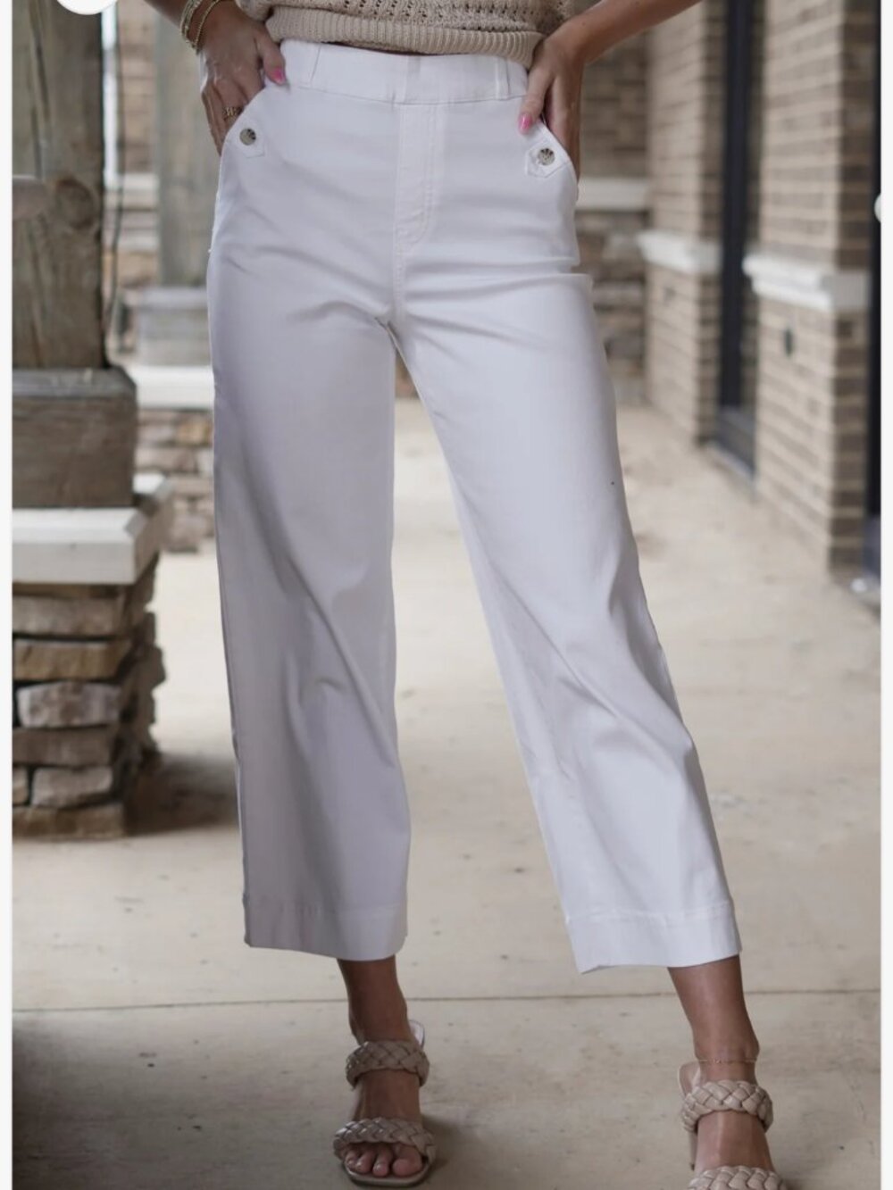 Spanx White Stretch Twill Cropped Wide Leg Pants XL Tummy Control High Rise